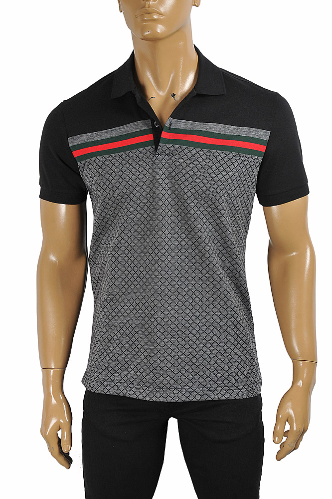 GUCCI men's polo with signature red and green stripe 40